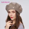 SOMALER Winter Beret For Women Autumn Wool Knit Beret Hats With Sequins Warm Double Layer Classic Frech Style Beret Cap