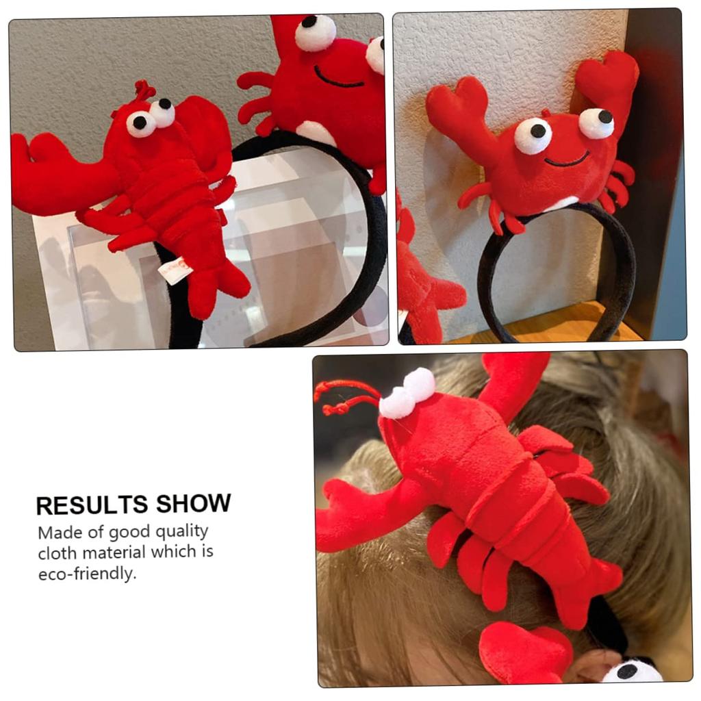 Minkissy 2-Piece Fabric Crayfish Headbands for Kids, Lobster Character Hair Accessories, Cute Headbands for Christmas, Halloween, and Cosplay