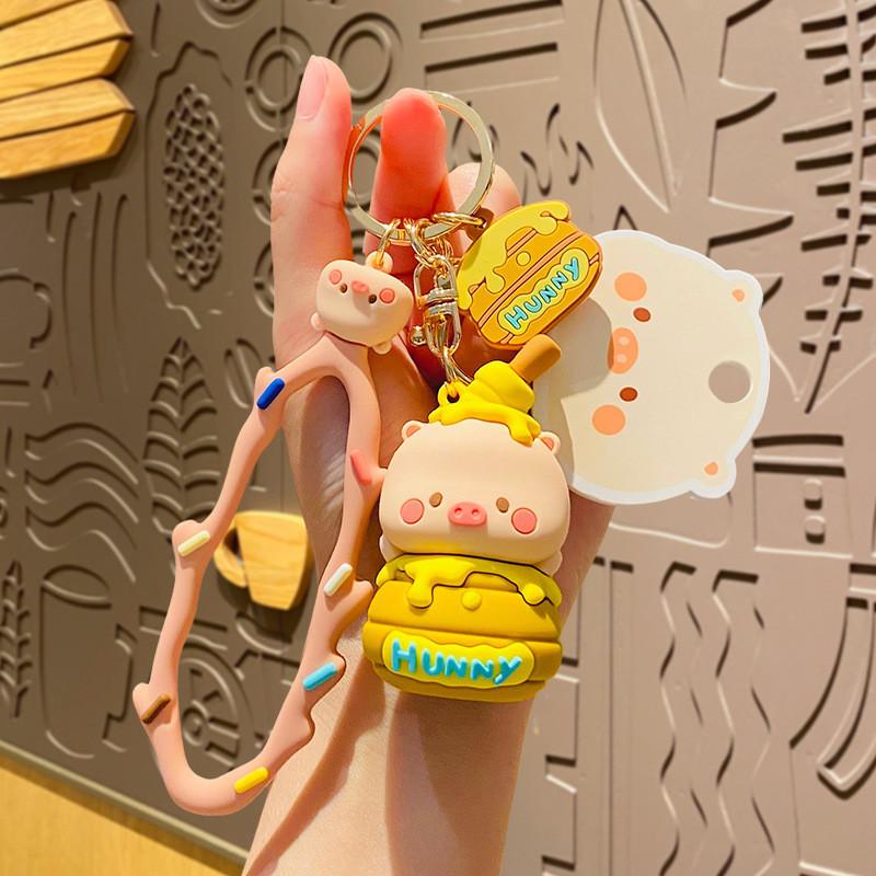 Cute Piggy Cartoon Keychain Adorable Silicone Accessory For Cars And Bags