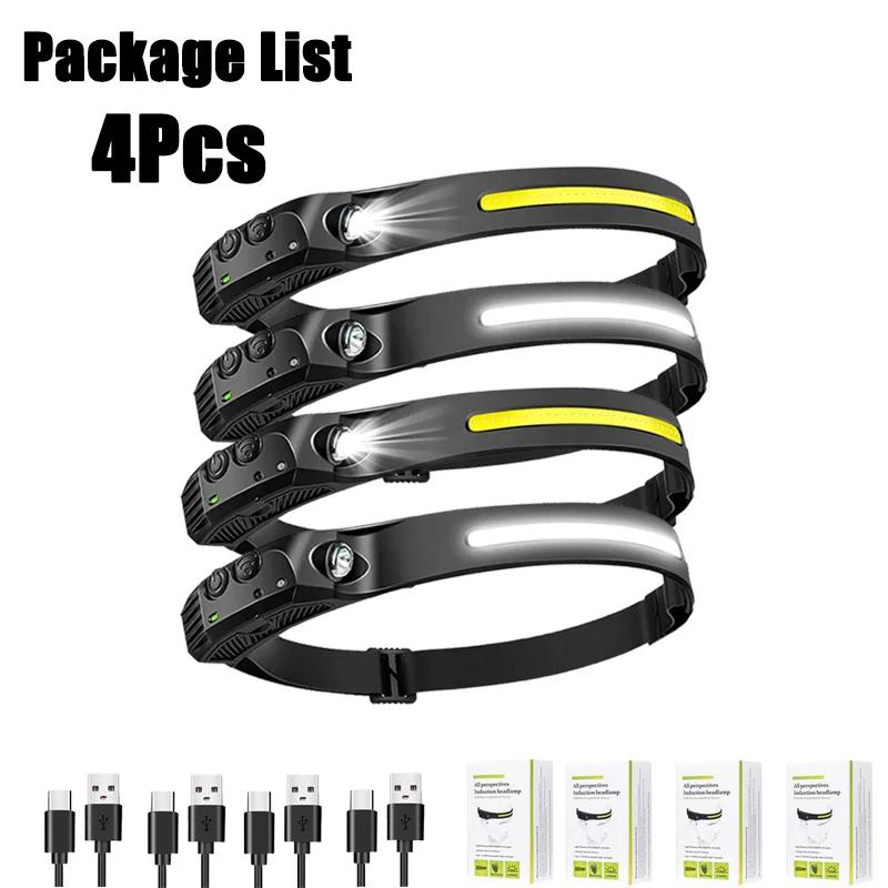 Sensor Headlamp USB Rechargeable LED Flashlight XPE+COB Torch Camping Waterproof Headlight for Fishing Lantern 1/2/3/4/5/8/10PCS