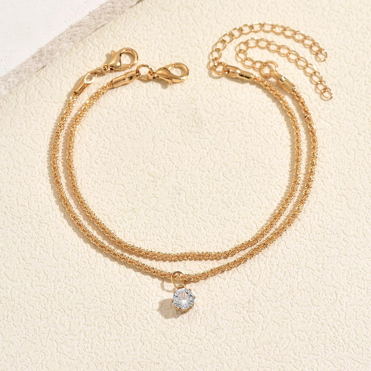 

2 PCS Gold Tone Layered Cross/Crystal Drop Bracelet Rhinestone & Snake Chain Jewelry For Women Daily & Layering Wear All Season