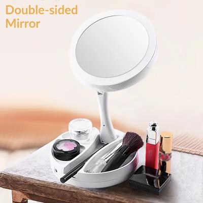 1pc Batteria/USB Doppio Scopo Specchio bifacciale Specchio per trucco LED Specchio per trucco portatile Specchio per trucco con ingrandimento 10X