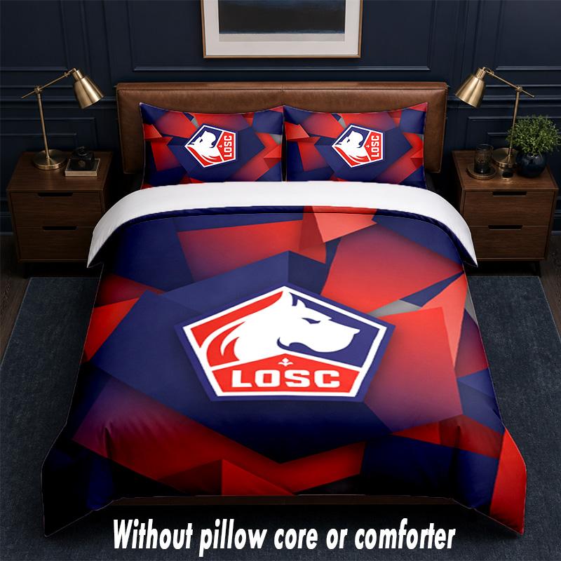 LOSC Lille FC Design Bed Bedding Set 1 Duvet Cover + 2 Pillowcases Soft Breathable Household Bed Linens