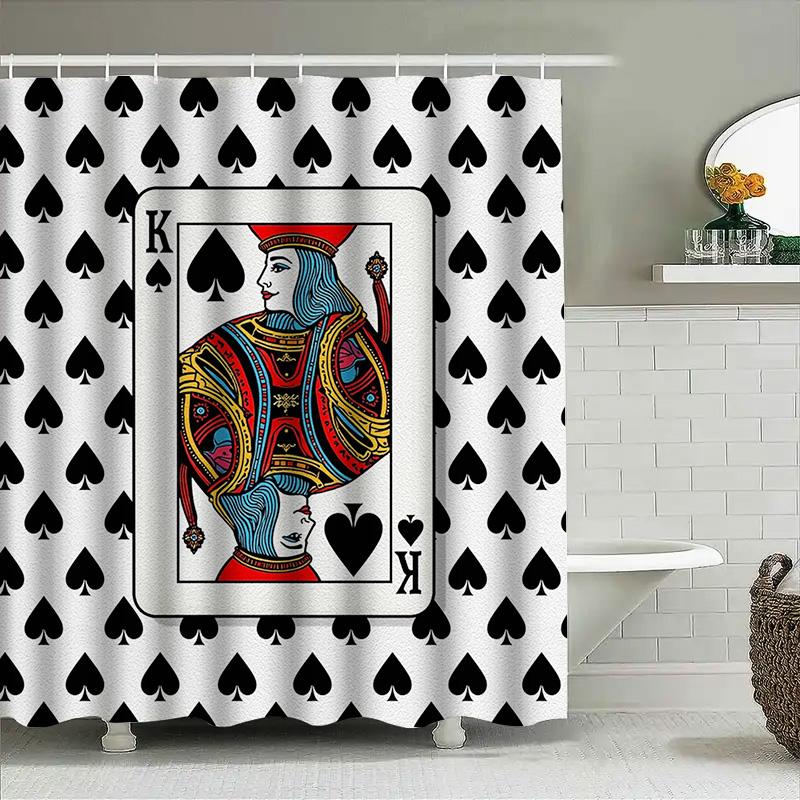 King Spade Shower Curtain With Card Design: Unique Bathroom Decor For Gamblers Poker Enthusiasts Black White Red Blue Colorful K