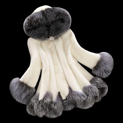 Faux Fur Coat Women Autumn Winter Faux Mink Coat Faux Fox Fur Collar Hooded Jacket Large Size Tops Fur Women Christmas Clothes