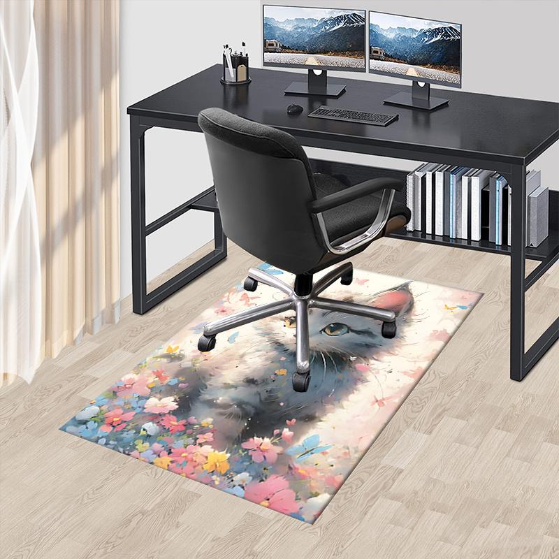 Cute Kitten Theme Chair Mat Office Carpet: Oversized Rug for Home Decor, Sofa Cover, Gift Idea, Suitable for Bedroom, Living Room, and Various Rooms