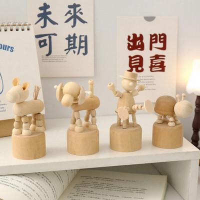 Wooden Finger Puppet Toy Cartoon Mini Desktop Movable Elephant Tiger Dog Puppet Figurine for DIY Crafts Home Party Decoration