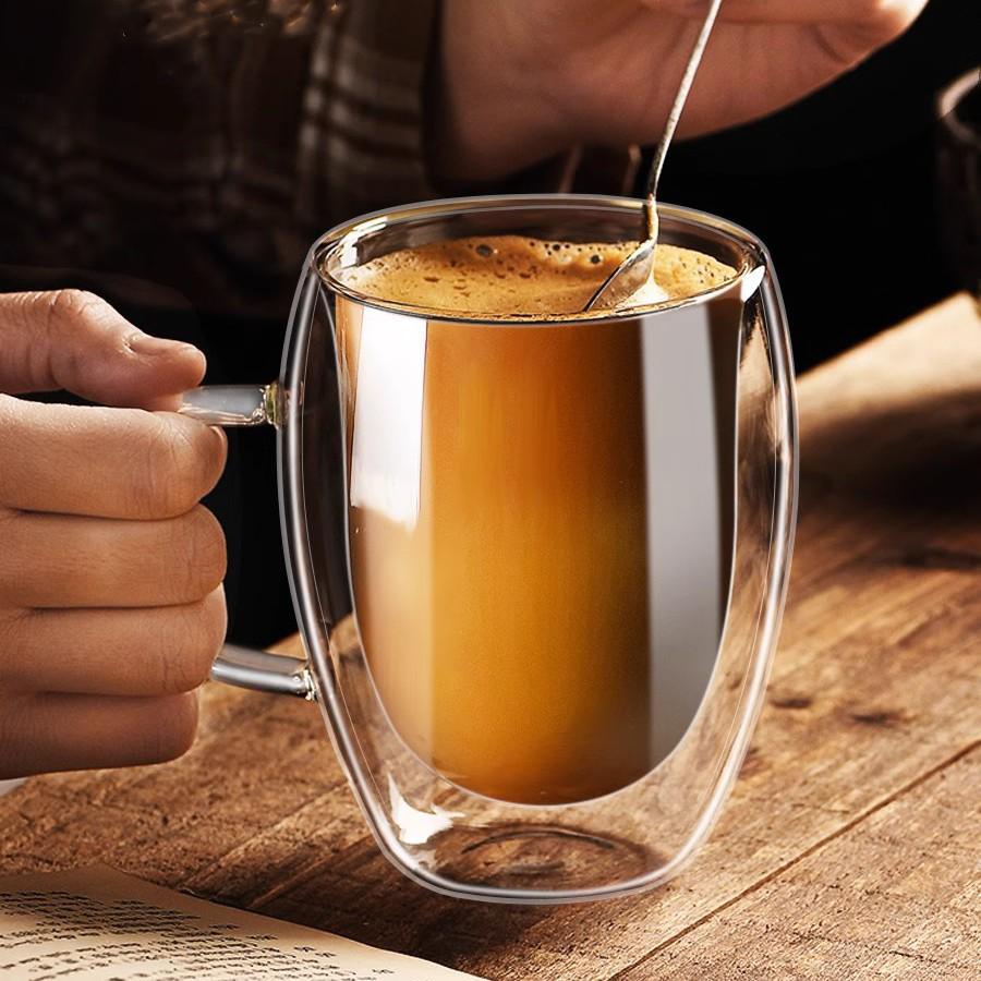 Hochtemperaturbeständige doppelwandige Glastasse mit Henkel für Tee, Milch & Kaffee
