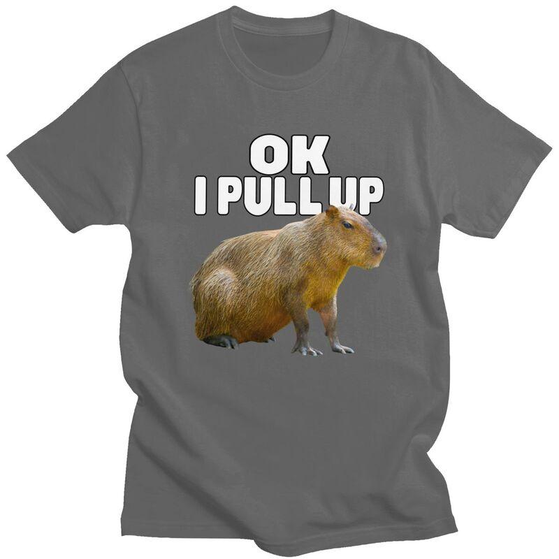 Custom Cool Ok I Pull Up Capybara T Shirt Men Short Sleeve Pure Cotton Tshirt Casual Tee Tops Fashion Tshirts
