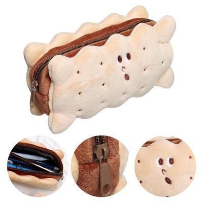 Cute Biscuit Shape Plush Sandwich Style Pencil Case Stationery Bag Student Supplies Pen Storage