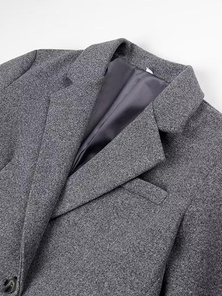 Palton Lung din Lână Artificială pentru Femei Palton cu Gât în V și Dublu Piept pentru Femei Palton Lung Gri pentru Femei, Rezistent la Vânt și Călduros Stil Clasic Minimalist