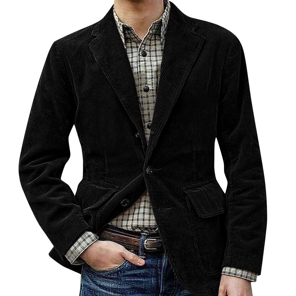 Men's Solid Color Corduroy Warm Pocket Suit Jacket Cardigan Men's Casual Suit