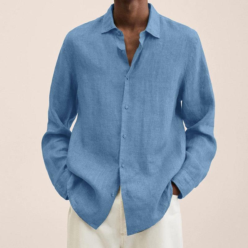 Men's 2025 Cotton Linen V-Neck Long Sleeve Loose Cardigan Shirt