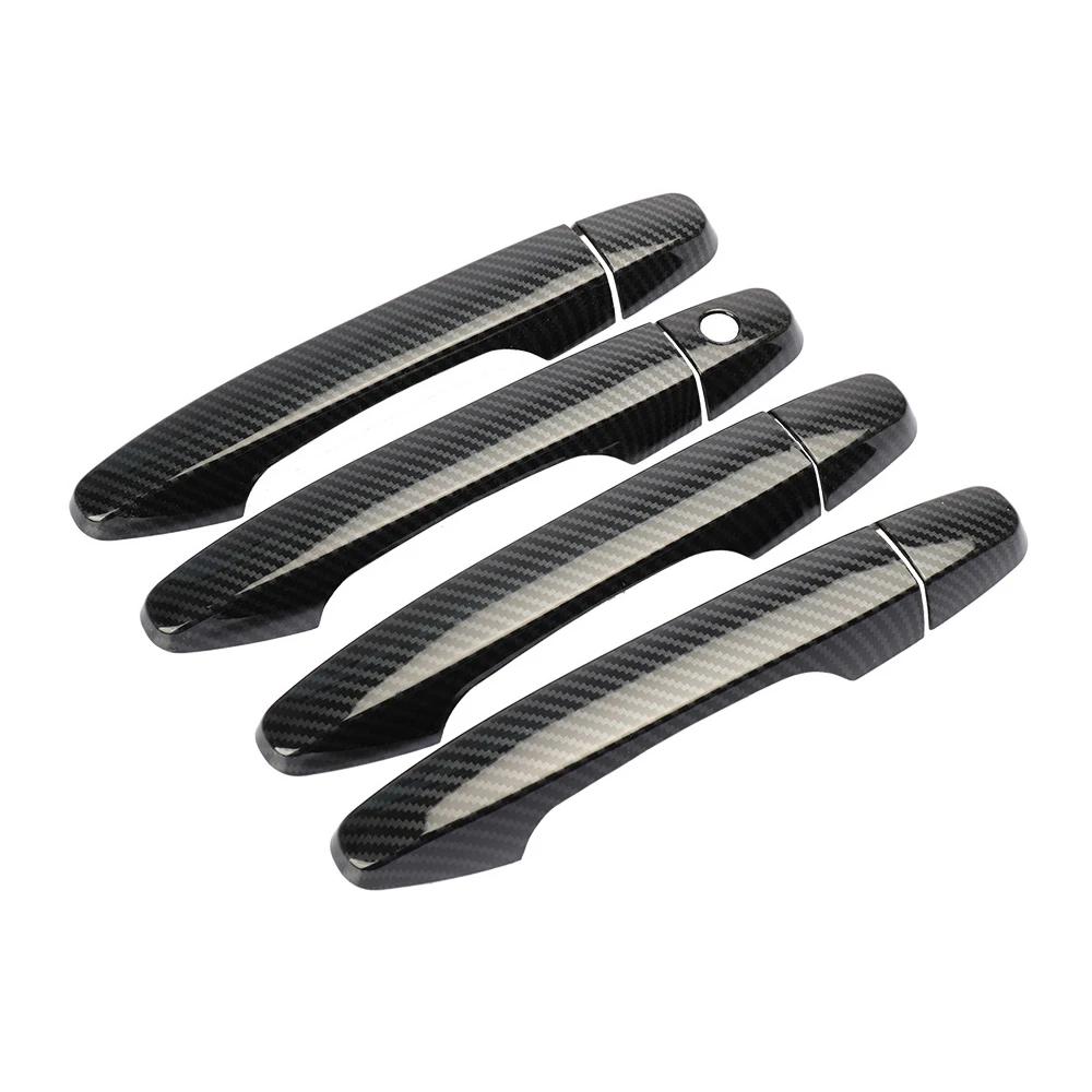 For Honda Civic 9th Gen 2012-2015 Car Carbon Fiber Style Black Exterior Door Handle Moulding Cover Trim w/Keyless Entry Decor