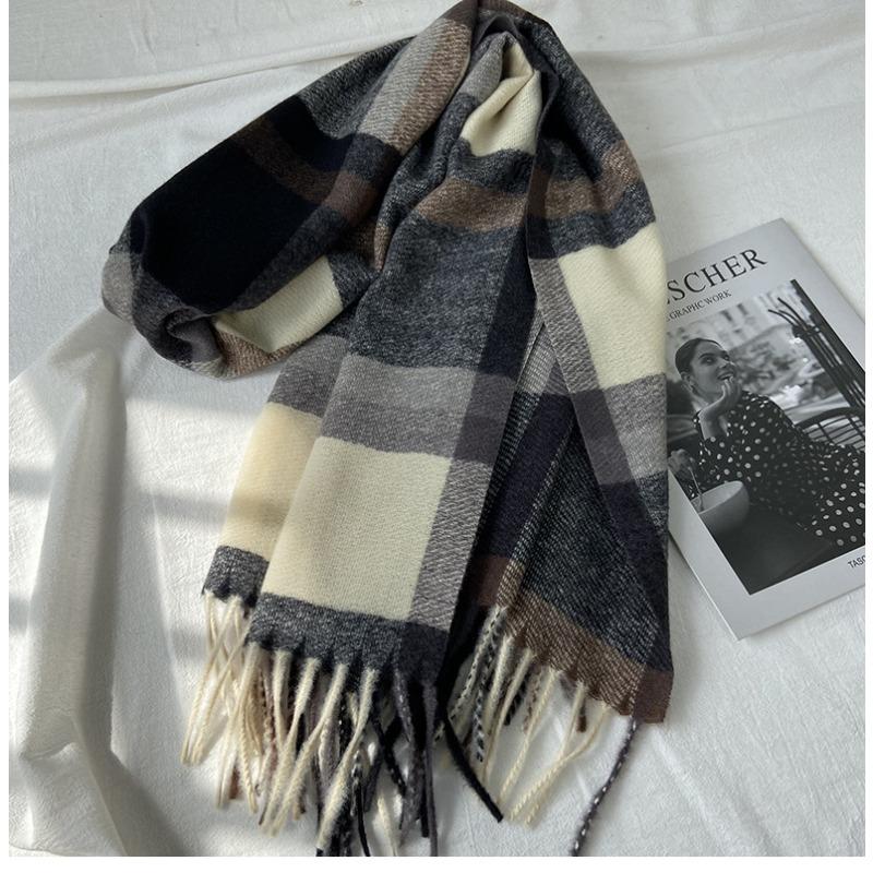 Plaid Scarf Women's Autumn and Winter New Long Student Couple Shawl Warm Thickened Fringed Scarf