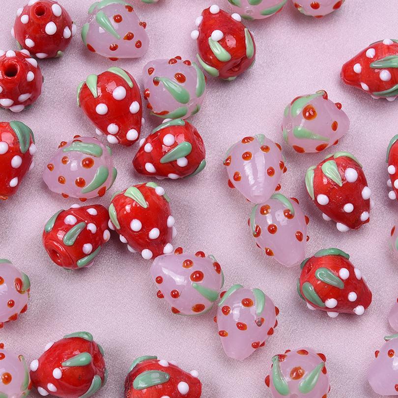 6pcs Mix Glass Fruit Pendant 3D Enamel Strawberry Charm For Jewelry Making Bracelet Anklet Necklaces DIY Beads Pendant Findings