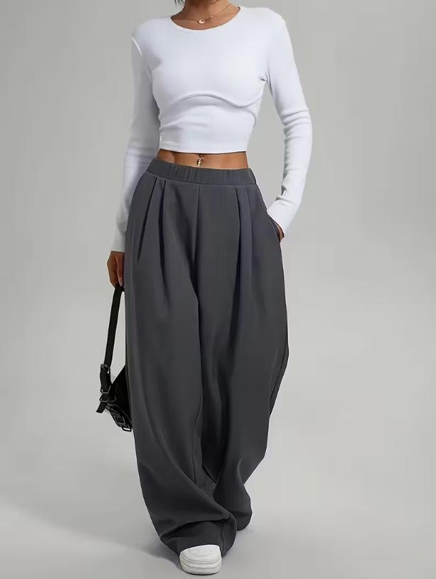 

Women s Solid Color Draped Wide-Leg Pants XL темно-серого