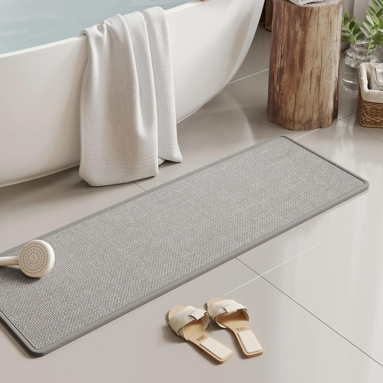 Tapis de Bain Tissé en Lin – Super Absorbant & Séchage Rapide, Tapis de Salle de Bain Antidérapant, Paillassons en Fibre Naturelle pour Baignoire & Douche 50x80cm gris