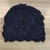 Bohemian Ethnic Style Handmade Head Wrap Hat Niche Design Spring Summer Thin High-end Blue Crochet Cap