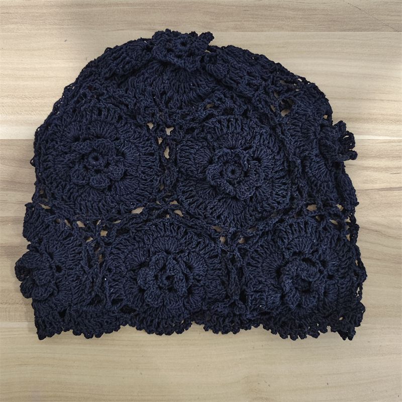 Bohemian Ethnic Style Handmade Head Wrap Hat Niche Design Spring Summer Thin High-end Blue Crochet Cap