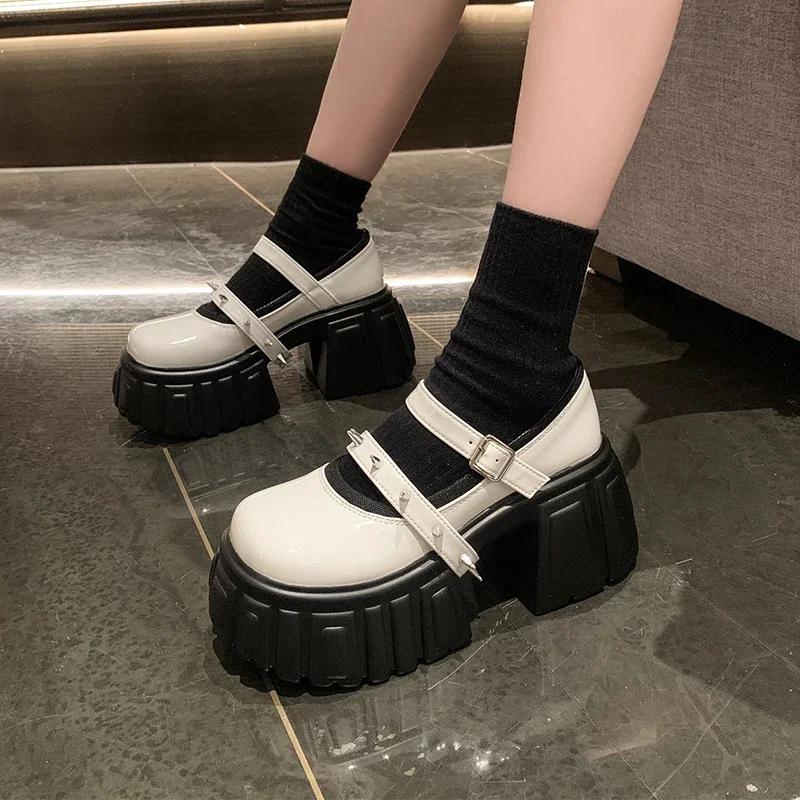 Fashion 8CM Women Leather Platform Sneakers Wedge Heels Ladies 2024 New Autumn Chunky Sneakers Woman Mary Janes Thick Sole Walking Pumps