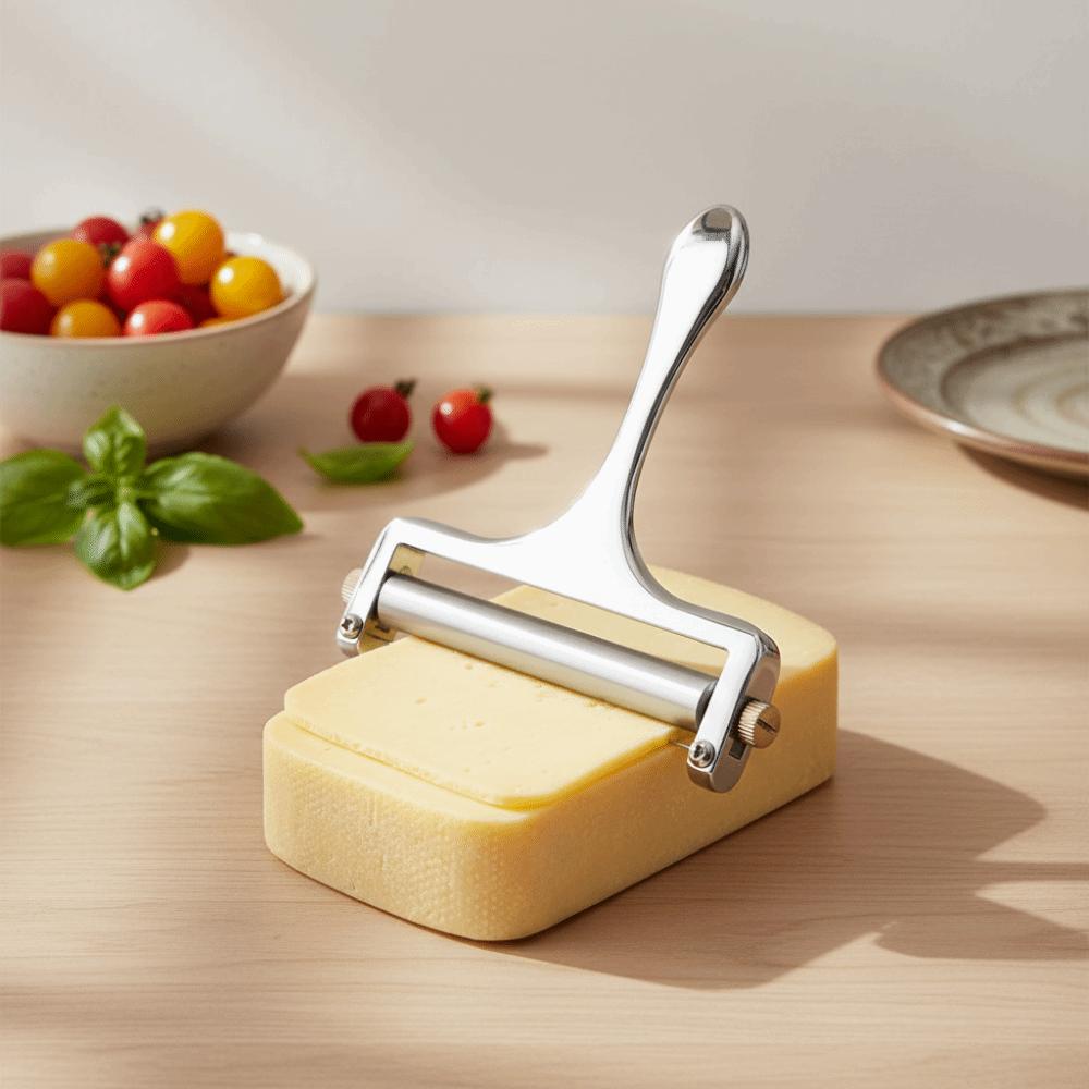 Adjustable Thickness Cheese Slicer Corrosion-resistant Zinc Alloy Butter Slicer Glossy with Replacement Wire Cheese Divider