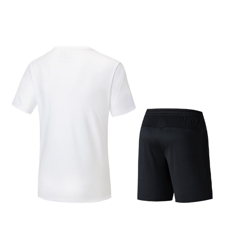 Anta Plain Round Neck Comfortable Breathable Versatile Short Sleeve T-Shirt And Mid Waist Shorts Casual Sports Set Men sets Pure-White 952527202-1