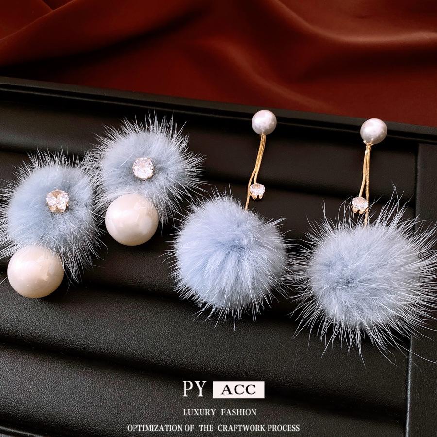 18K Real Gold Electroplated Silver Needle Pearl Plush Earrings Autumn and Winter Atmosphere Elegant Versatile Stud Earrings Simple Earrings