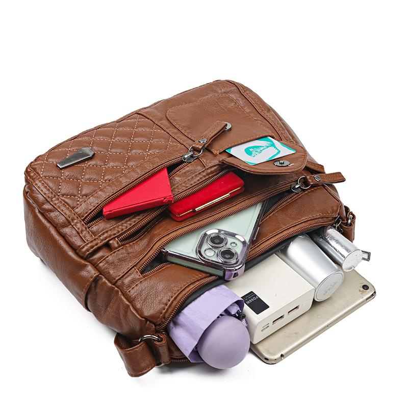 תיק כתף רב שכבתי לנשים תיק קרוסבודי עור רך עם קיבולת גדולה תיק אמא