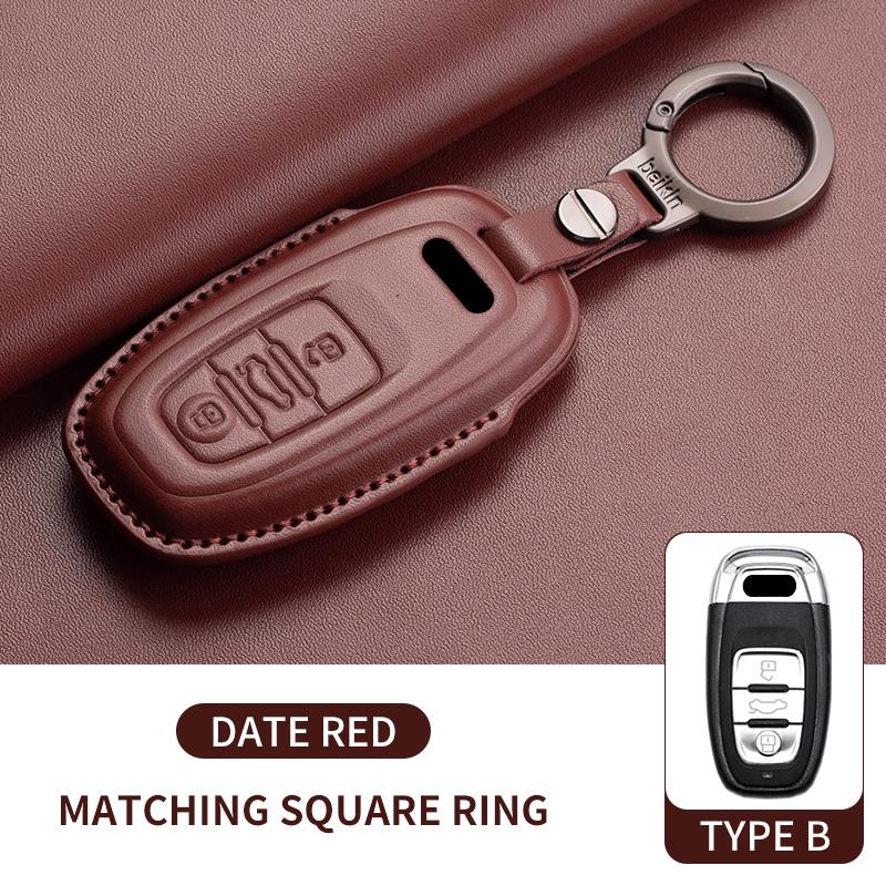 Auto Key Shell Fob for A4 A4L A5 Q5 Q7 TT TTS 8S B9 2016 2017 2018 Leather Car Remote Key Case Cover Keychain Accessories