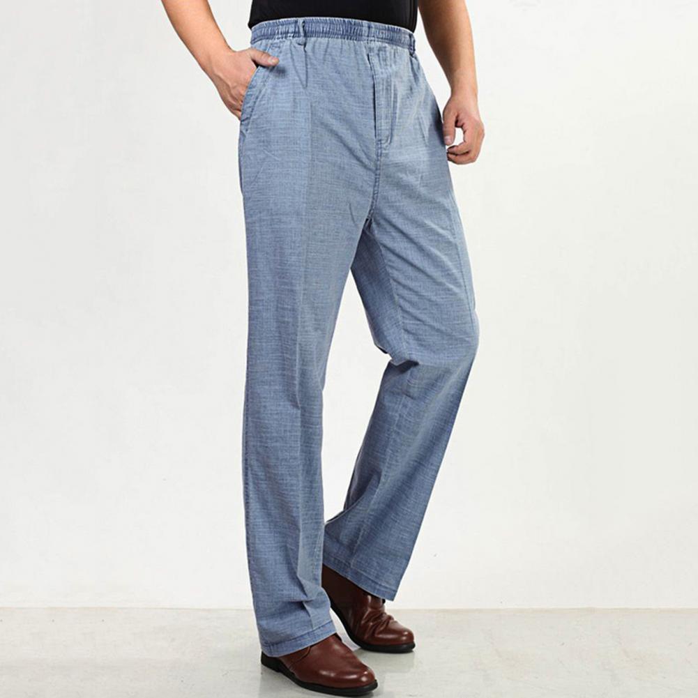 Klassische Herrenhose mit hoher Taille und tiefem Schritt, schnelltrocknende Herrenhose, elastischer Bund, gerade, dünne Hose für den täglichen Gebrauch