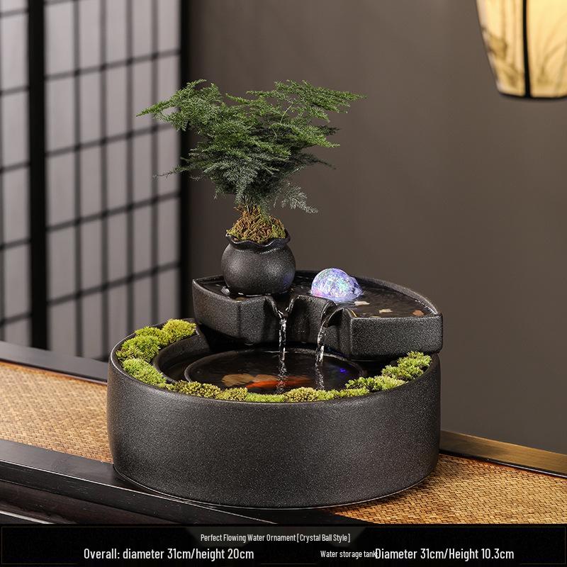 Ceramic Flowing Water Fountain: Wealth-Attracting Desktop Ornament for Living Room & Office Decor