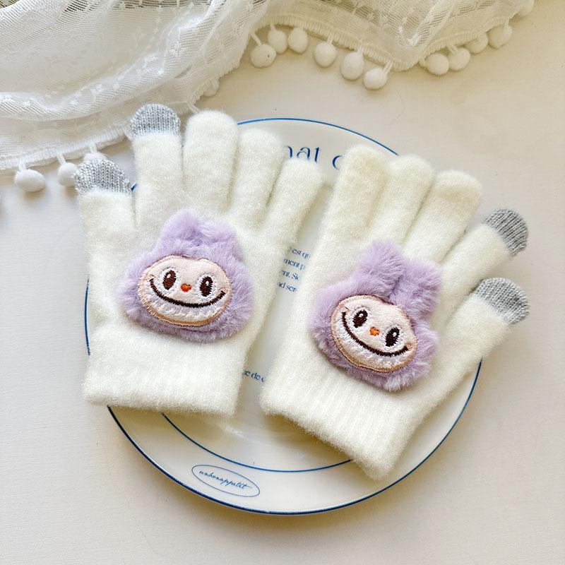 New Children's Gloves Cute Finger Gloves Korean Version Cartoon Autumn and Winter Thickened Five Finger Warm Baby Gloves