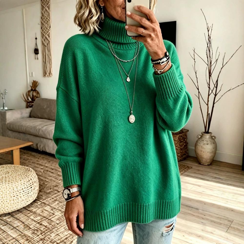 Autumn Winter Fashion Turtleneck Sweater Women Elegant Loose Knit Pullover Soft Cozy Thickened Base Layer Jumper