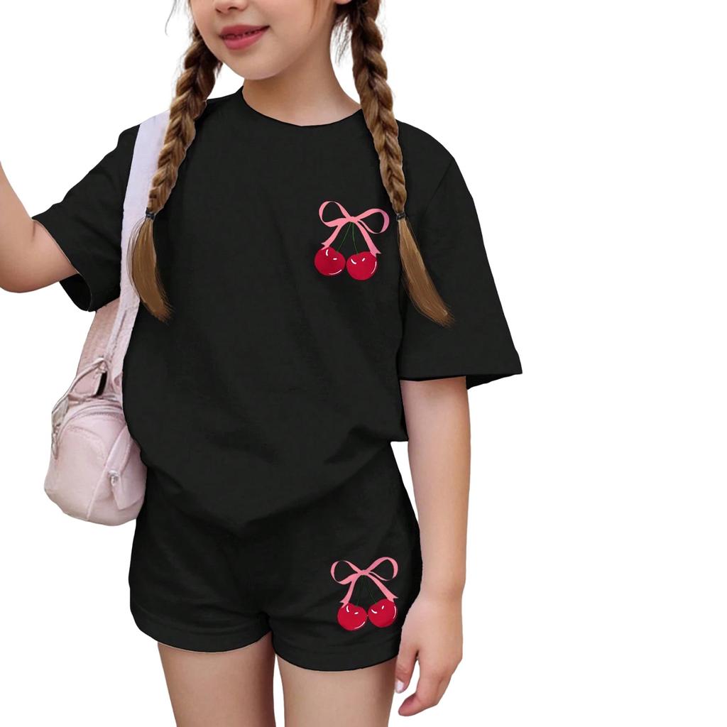 Children's Casual Short-sleeved Printed Short-sleeved Top And Shorts Two-piece Set