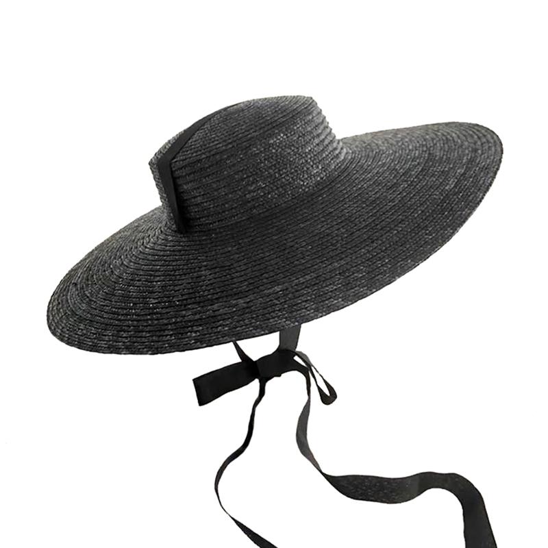 Großer Breiter Rand Flacher Oberteil Sonnenstrohhut Modisch Sommer Mit Langem Band Hüte Für Damen Urlaub Vintage Strand Visierkappe Retro