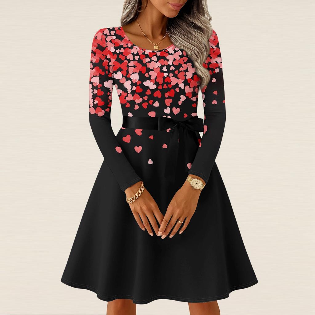 Women's Casual Fashion Long Sleeve  Vintage Long Dresses Spring  Valentine's Day