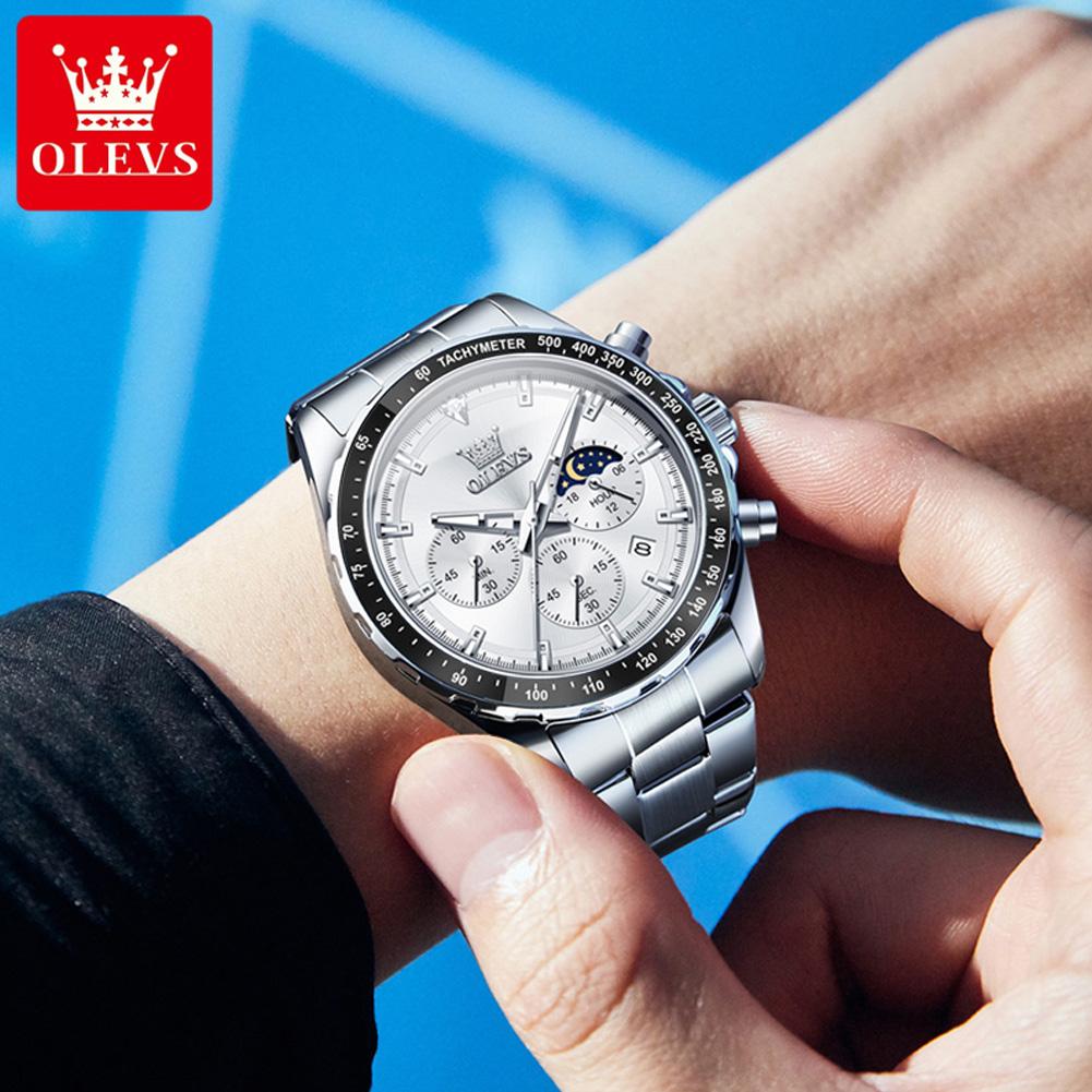 Luxury Quartz Watch for Men Chronograph Moon Phase Waterproof Multifunction Leather Men's Wristwatches