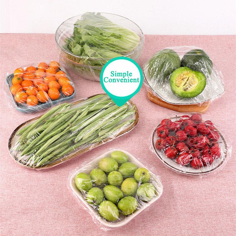 100pcs Disposable Food Cover Plastic Wrap for Fruit Bowl Cup Cap Elastic Lids Bag Home Kitchen Fresh Keeping Storage Saver