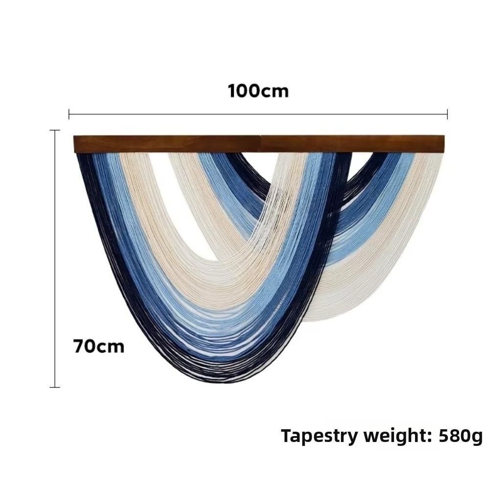 Wooden Board Tassel Curtain Tapestry Handmade Hanging Decoration For Living Room Bedroom синий