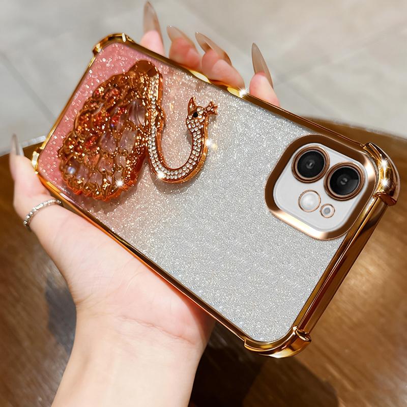 KEYSION Shockproof Plating Phone Case for iPhone 11 12 Pro Max Clear TPU Glitter Jewelled Swan kickstand Back Cover for iPhone 11