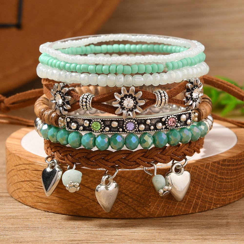 Bohemian Multi-Layer Beaded Bracelet Set, Colorful Turtle & Starfish Charm Stackable Bracelet for Women, Beach Summer Jewelry