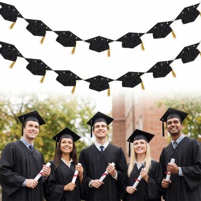 2Pcs with Tassels Graduation Party Banner Shining Paper Pull Flag Graduation Party