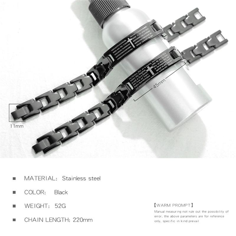 Stainless Steel Bible Scripture Cross Bangles Men Black Bracelets Fashion Jewelry Gift Accessories