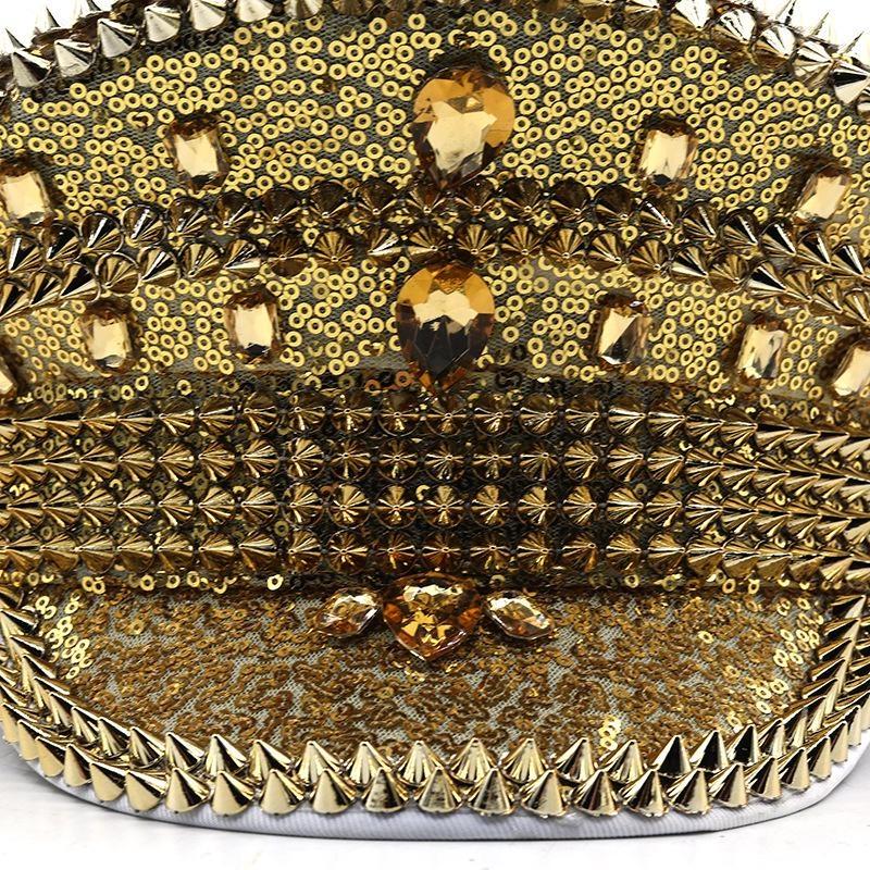 Damen Herren Party Paillettenhut Kapitänsmütze Militär Festival Glitzer Strass