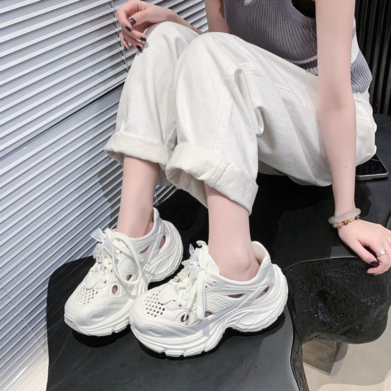 Fashion Hollow Out Breathable Chunky Sneakers Women 2025 Summer Fashion Platform Sports Shoes Woman Non Slip Thick Sole Vulcanized Shoes