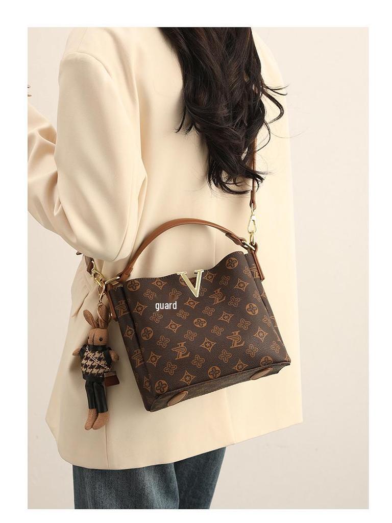 Retro Damen Schulter-Eimer-Handtasche im koreanischen Stil mit Print - Vielseitige leichte Luxus-Umhängetasche