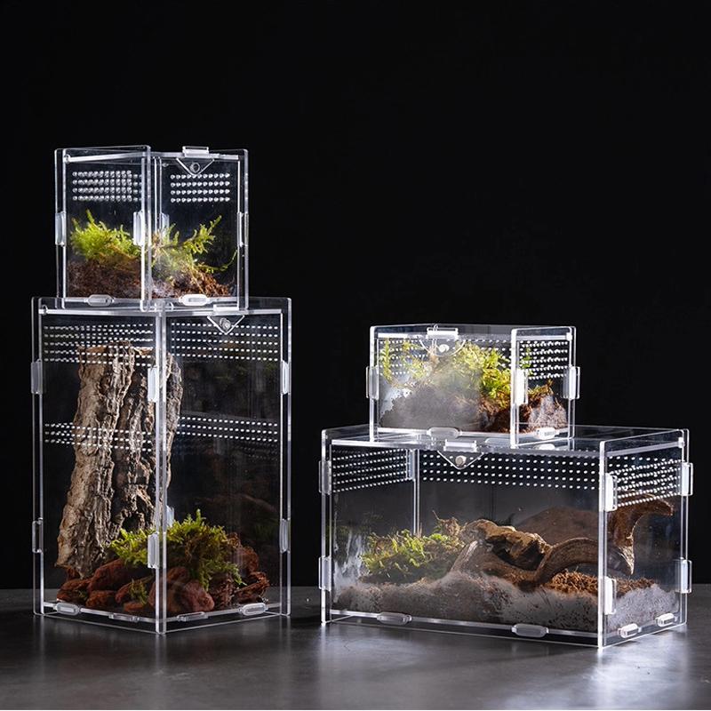 Acrylic Transparent Reptile Terrarium Breeding Box Turtle Cage Nano Arboreal Tarantula Enclosure Dearded Dragon Reptiles Habitat