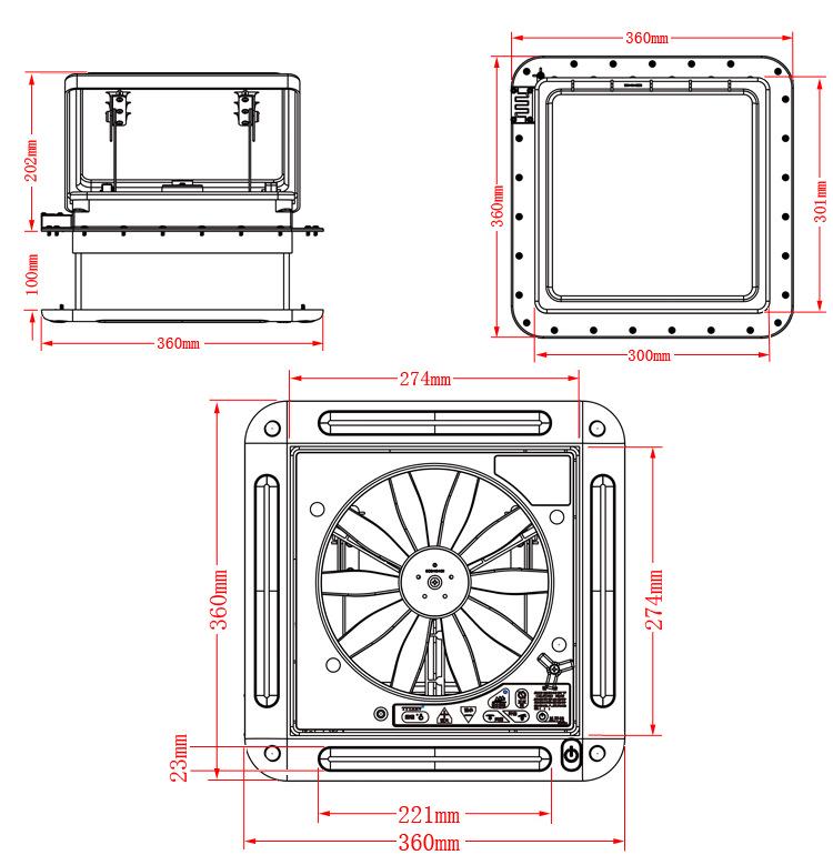 12V/24V RV Skylight Ventilation Fan with Rain Sensor, Insect Protection, Two-Way Airflow & Light for Motorhomes