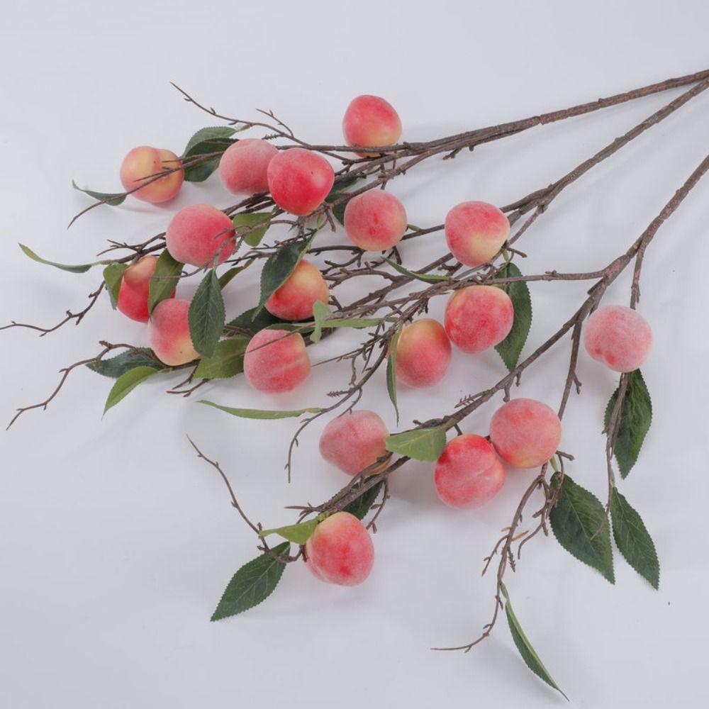 Plastic Simulation Peach Fruit 6 Heads Fake Plants Artificial Peach Branch  Home Garden Decor
